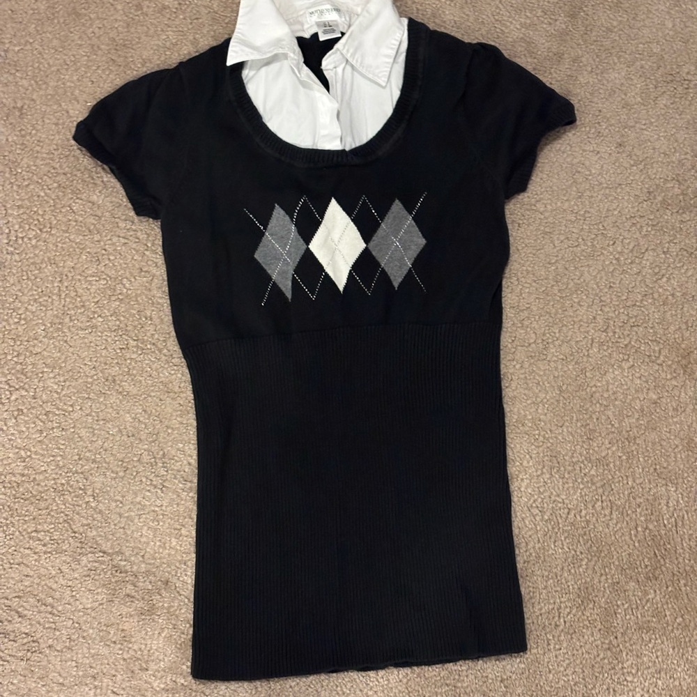Motherhood Black and Gray Argyle Sweater Top